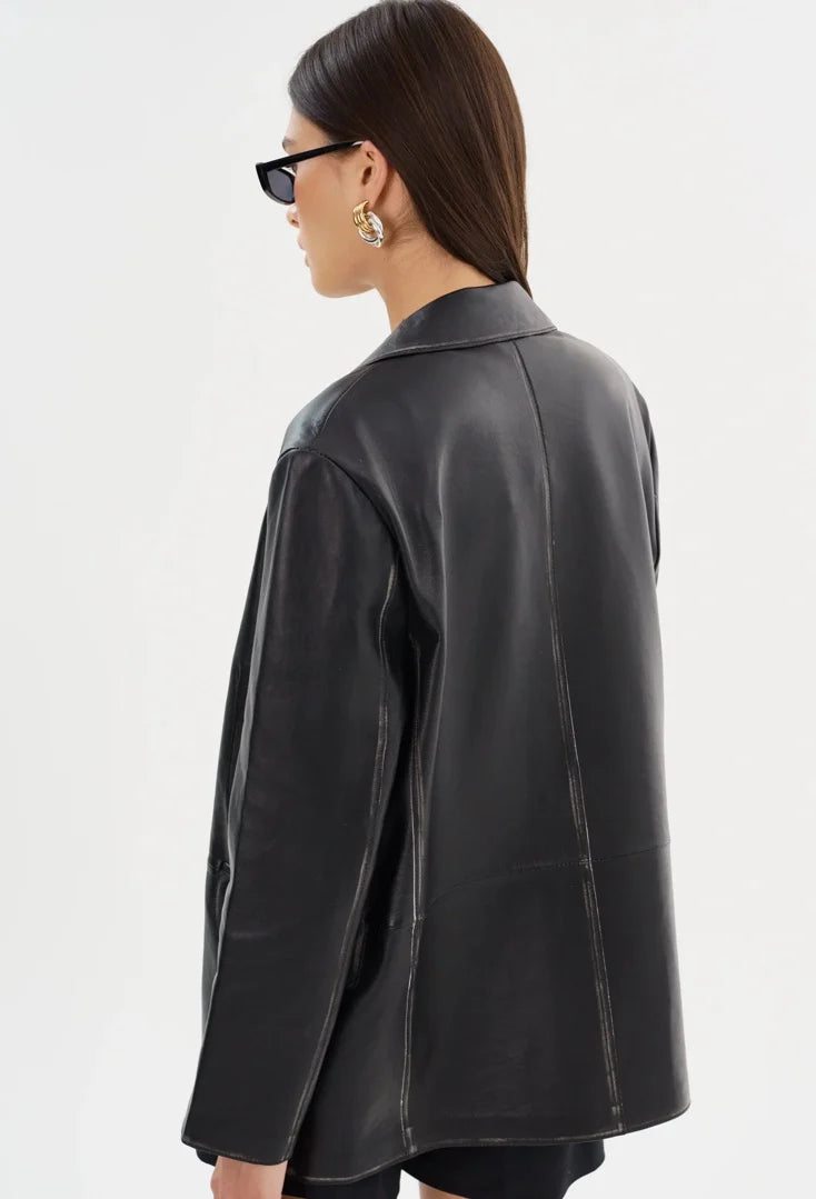 Lamarque - Karrin Distressed Leather Blazer | Black