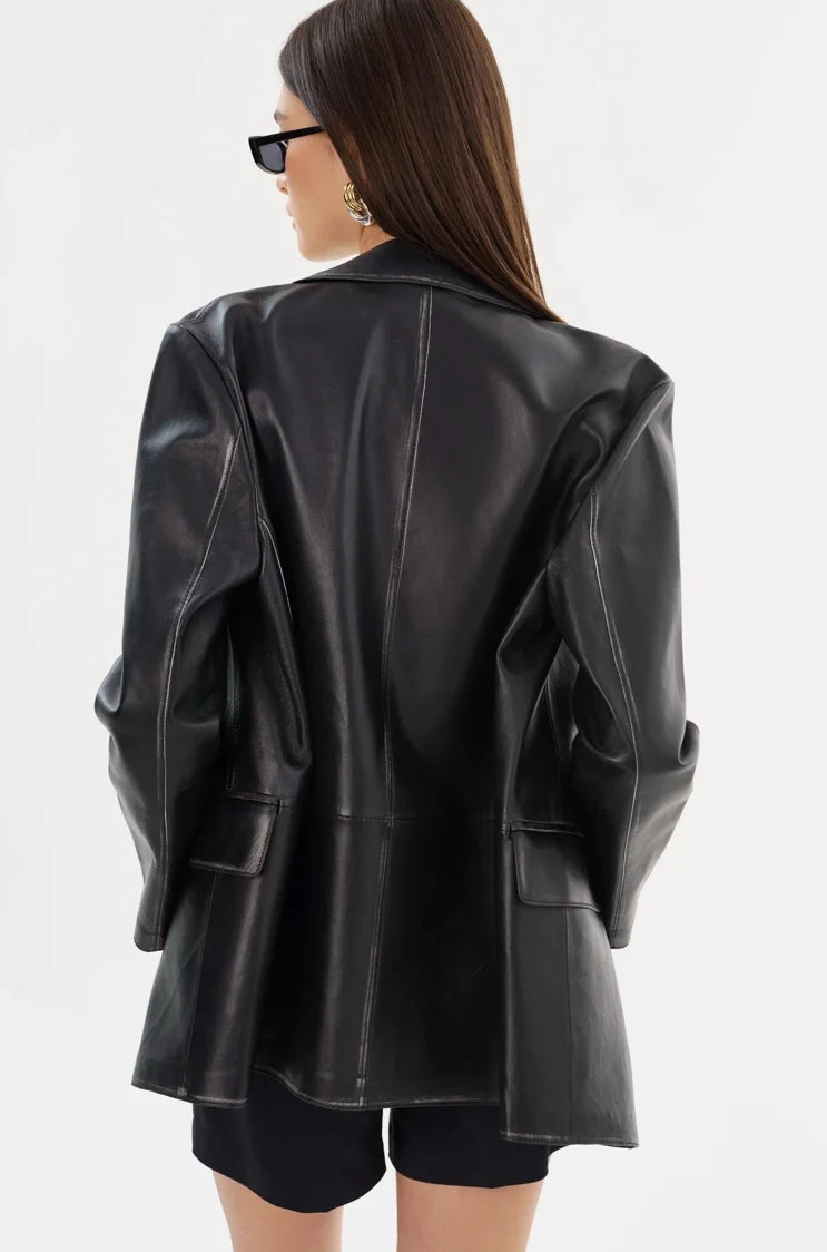 Lamarque - Karrin Distressed Leather Blazer | Black