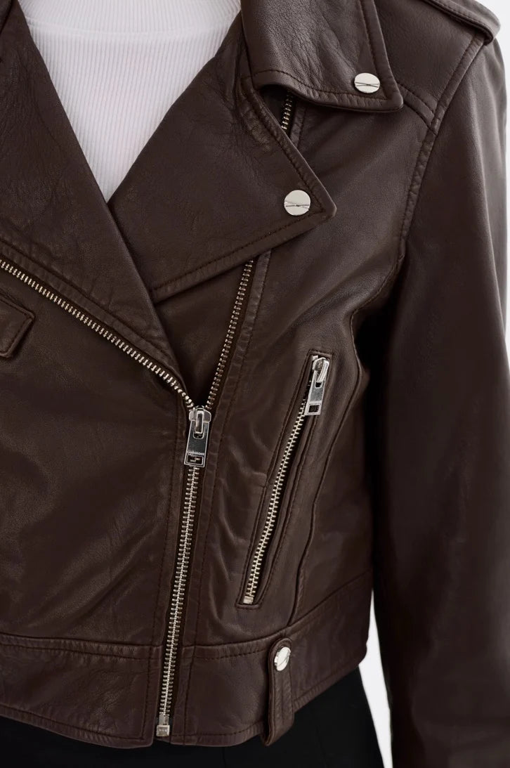 Lamarque  - Ciara Cropped Biker Jacket | Dark Brown