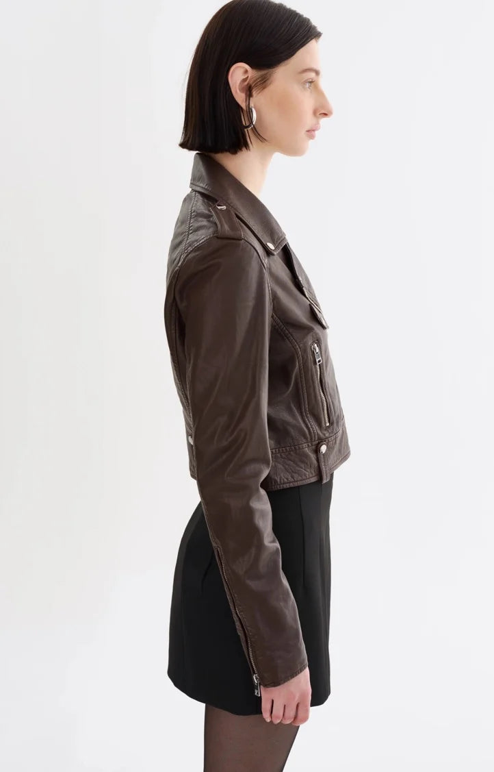 Lamarque  - Ciara Cropped Biker Jacket | Dark Brown