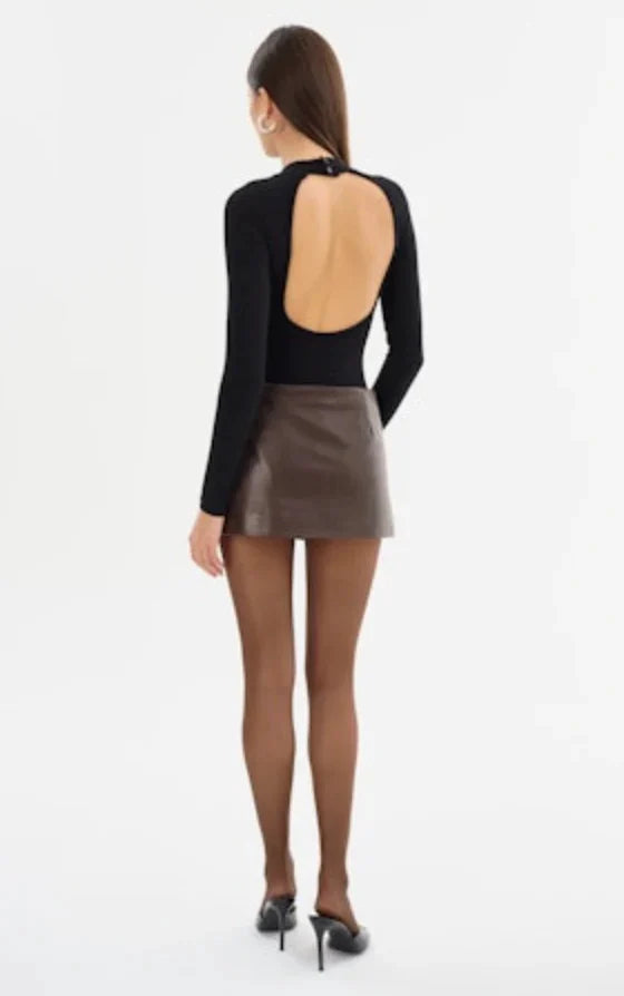 Lamarque  - Thalia Leather Skirt | Dark Brown