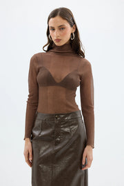 Bubish - Riley Sheer Long Sleeve Top | Chocolate