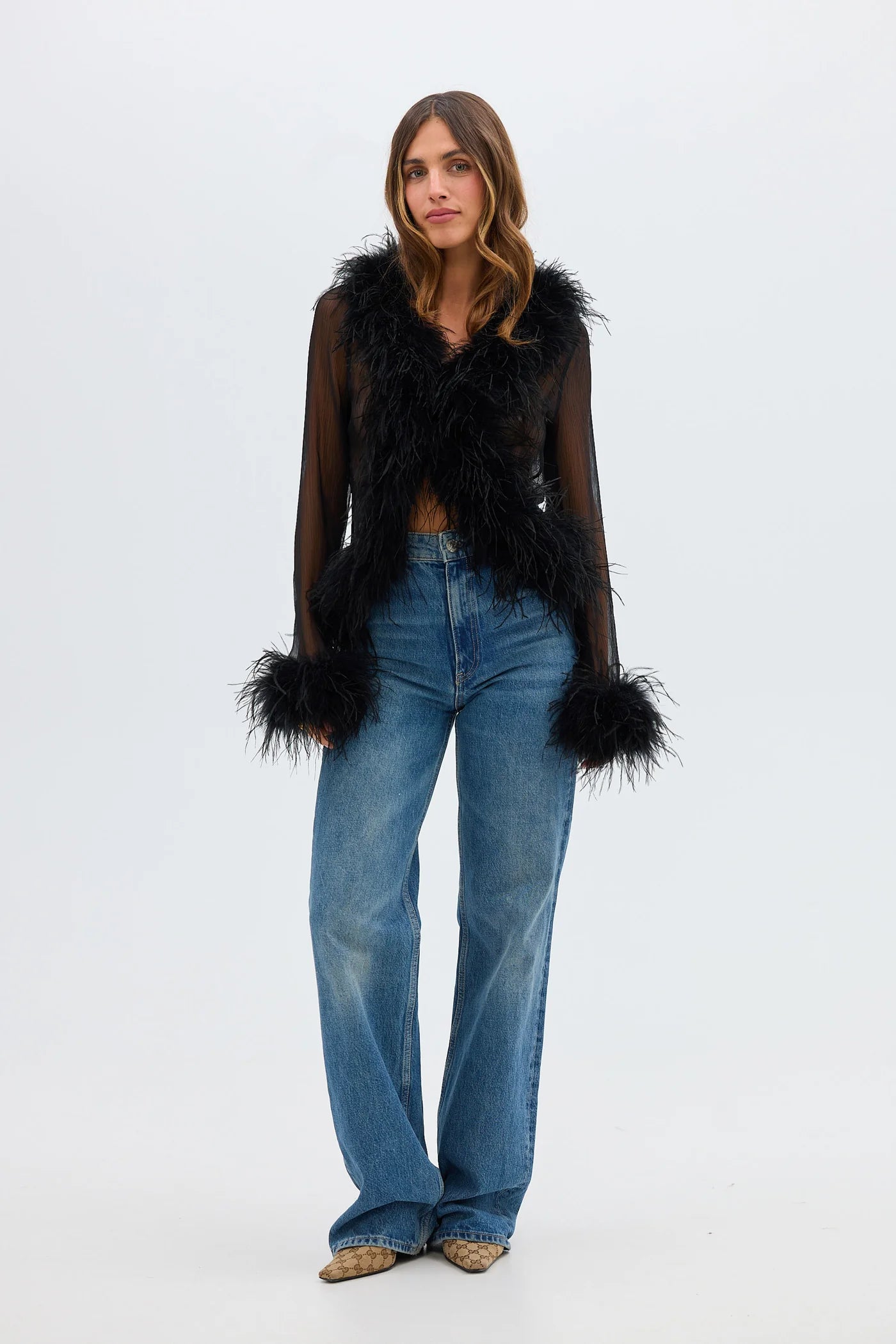 Bubish - Gigi Sheer Feather Blouse | Black