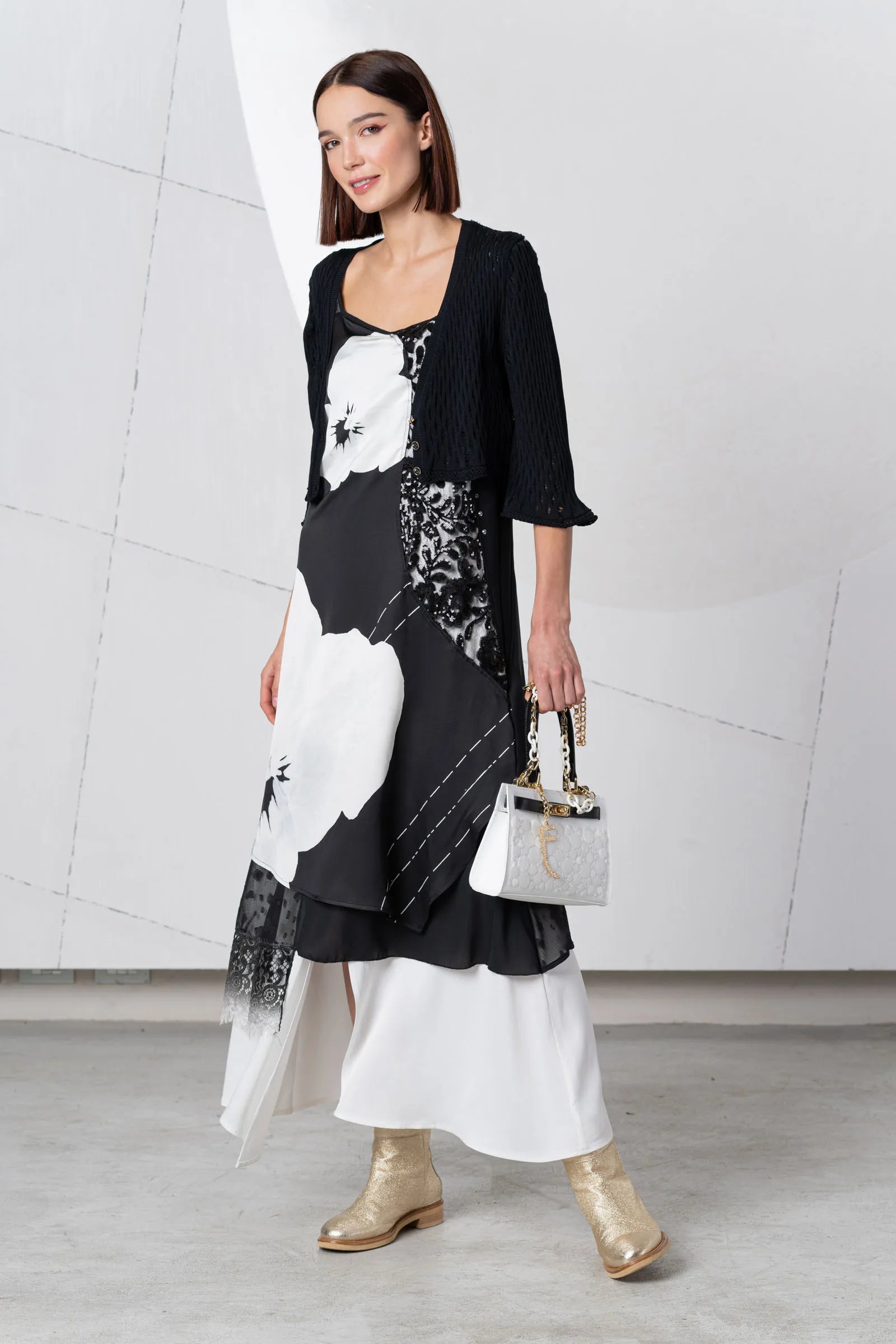 Elisa Cavaletti - Black Lace Cropped Cardi