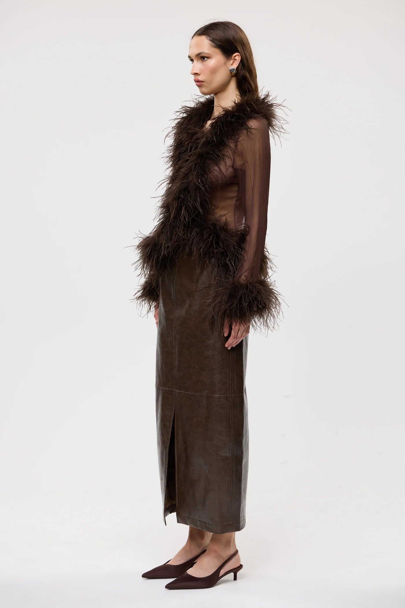 Bubish - Gigi Sheer Feather Blouse |Chocolate