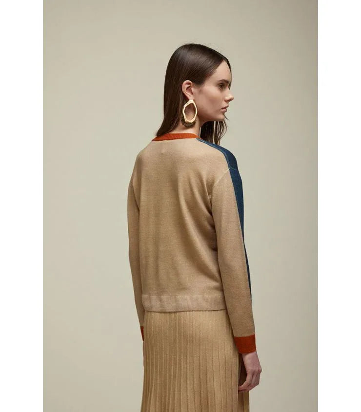 Jei’s - Sweater with Brooch | Anthracite/ Beige - Torso