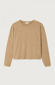 American Vintage Ypawood long sleeve top in Macchiato Melange, soft fabric, casual fit, showcasing the neutral-colored top on a plain background.