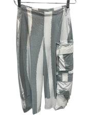 Rundholz barrel pants in white with grey check pattern, stylish wide-leg trousers with high waist and relaxed fit.
