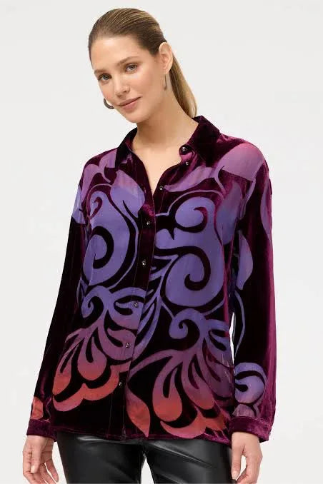 Johnny Was Bess Button Down Shirt featuring floral print, long sleeves, and classic collar on soft fabric.