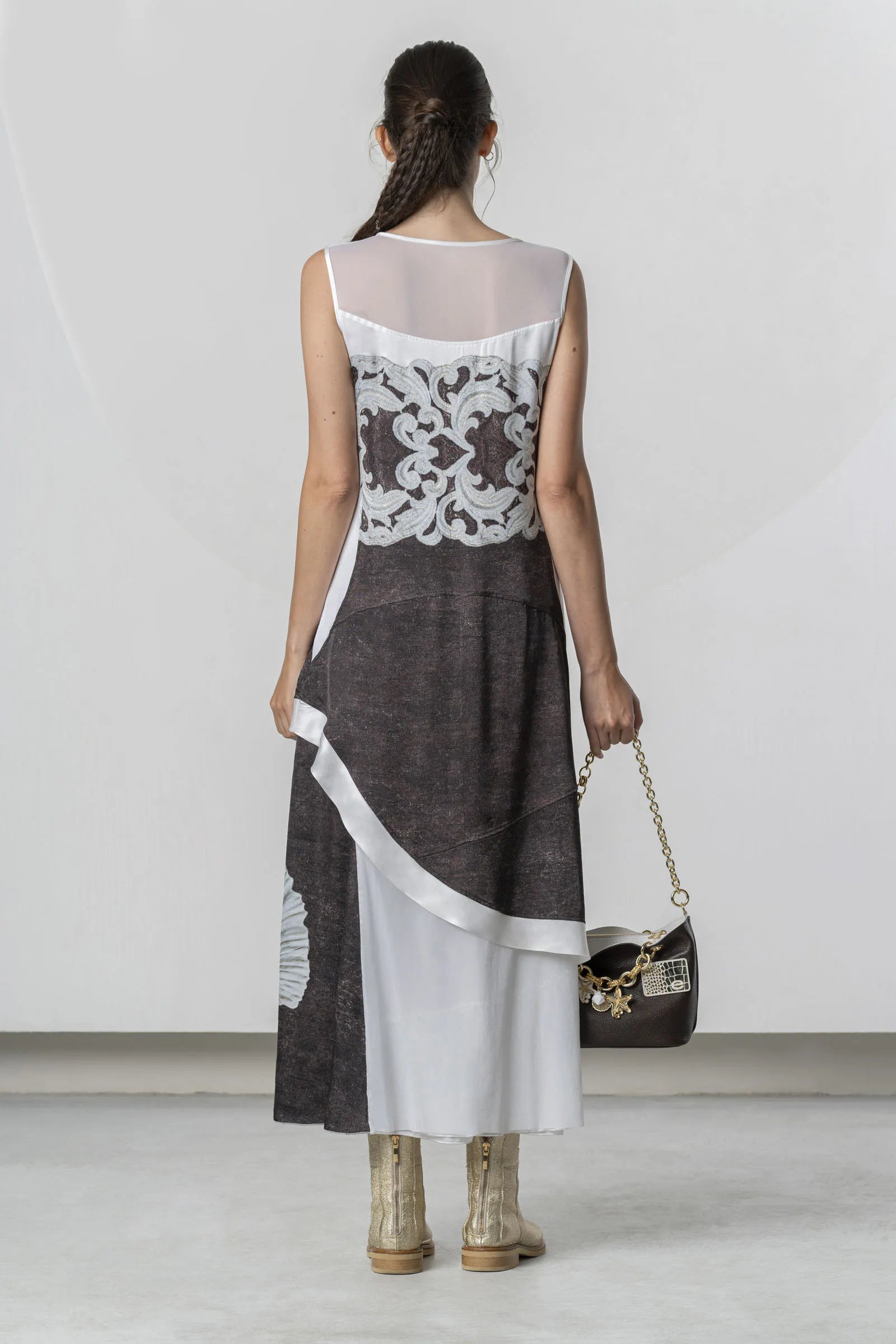Elisa Cavaletti - White Dress with Brown Maxi Print
