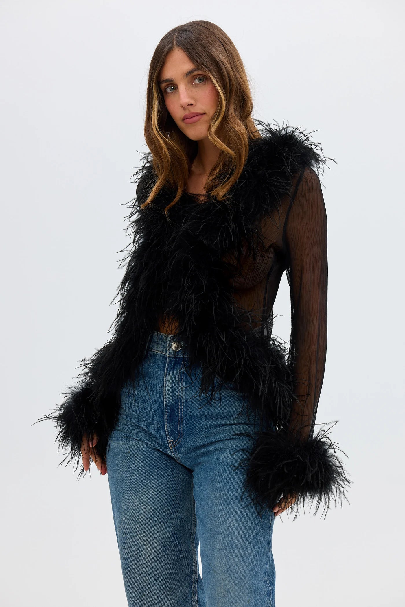 Bubish - Gigi Sheer Feather Blouse | Black