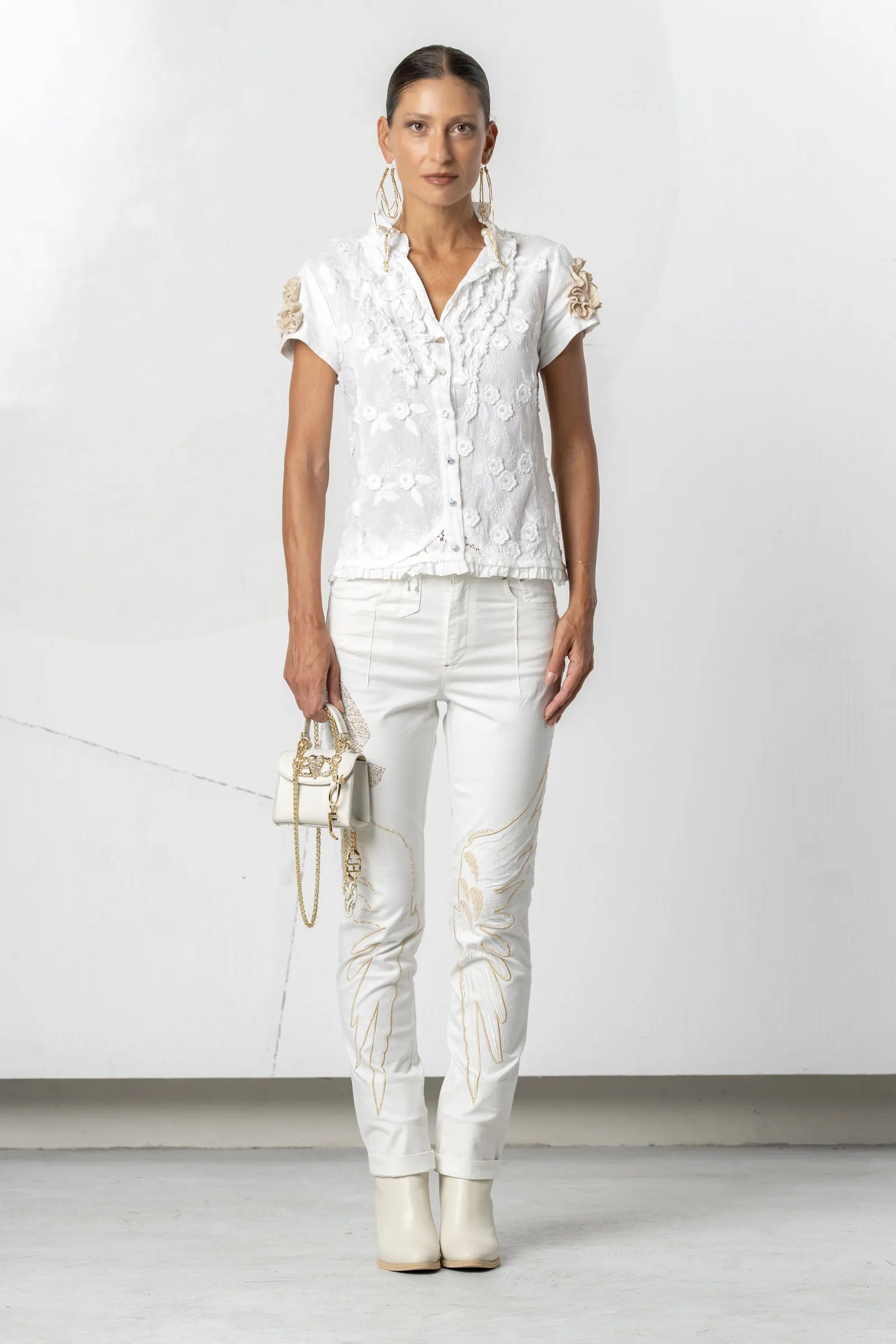 Elisa Cavaletti - White Shirt with Gold Ruffles