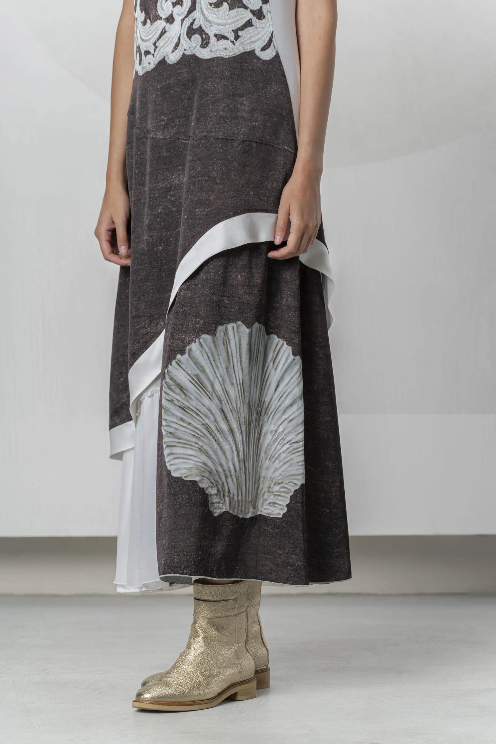 Elisa Cavaletti - White Dress with Brown Maxi Print