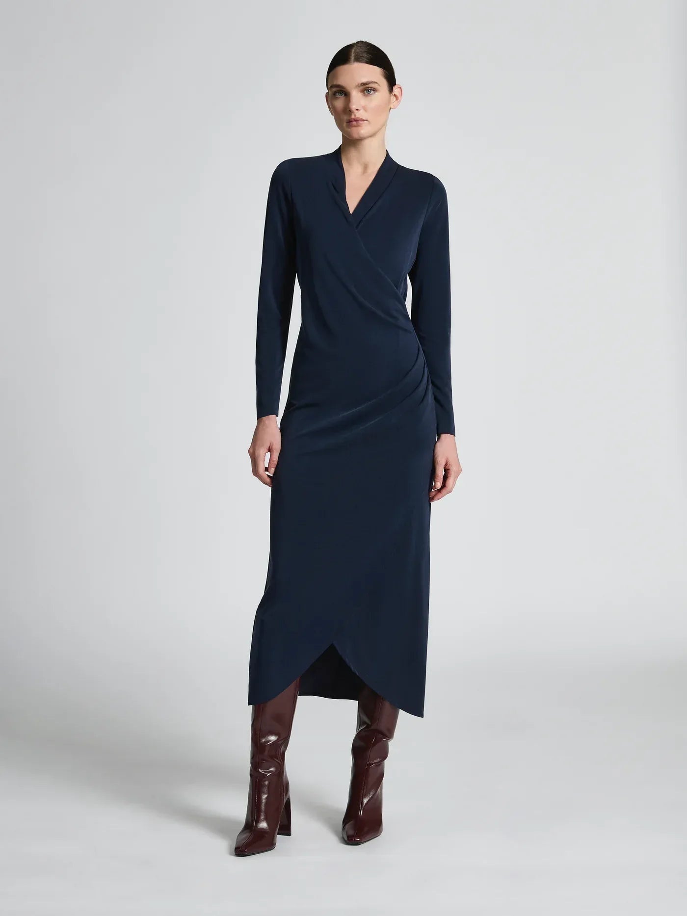 Navy Moss and Spy Jemma Dress with elegant fit and stylish design, displayed on a model showcasing its flattering silhouette.