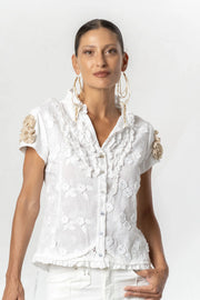 Elisa Cavaletti - White Shirt with Gold Ruffles