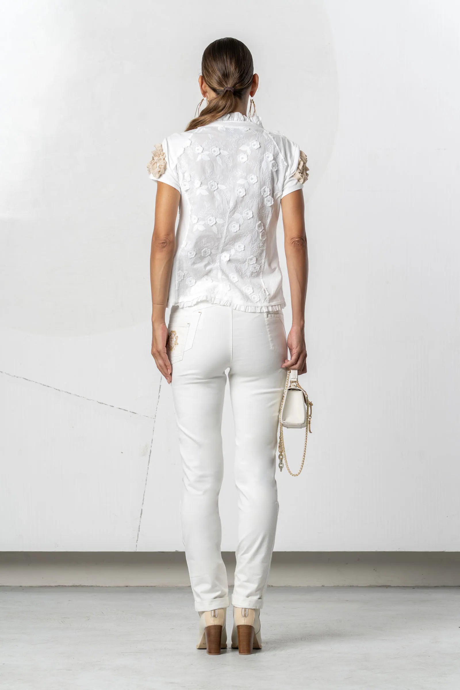 Elisa Cavaletti - White Shirt with Gold Ruffles
