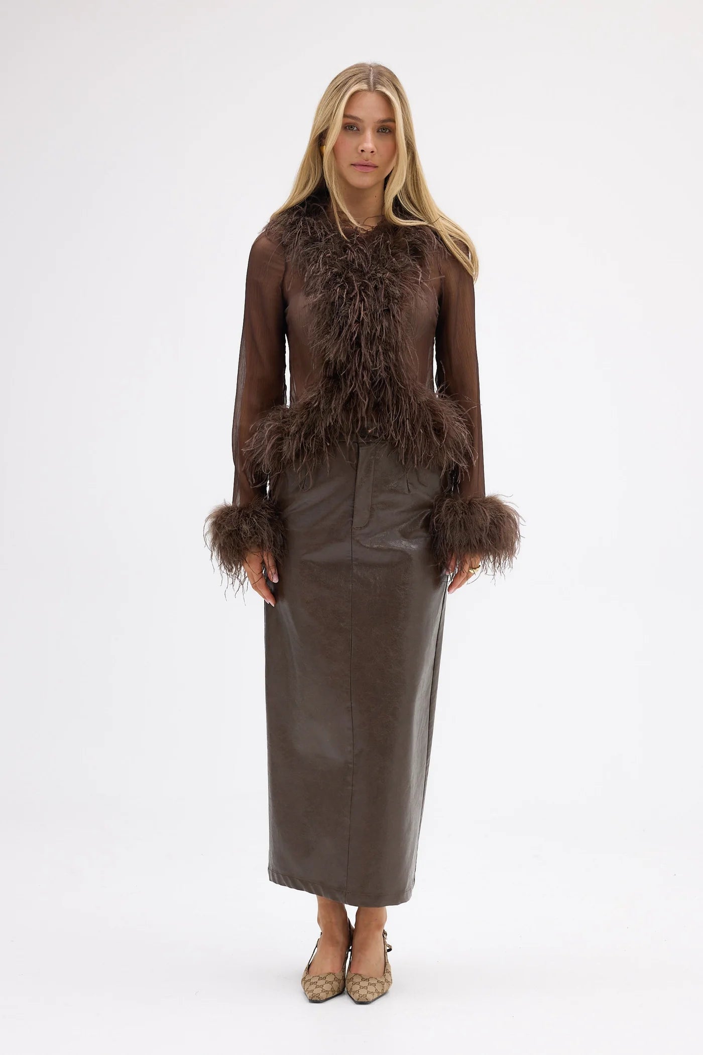 Bubish - Gigi Sheer Feather Blouse |Chocolate