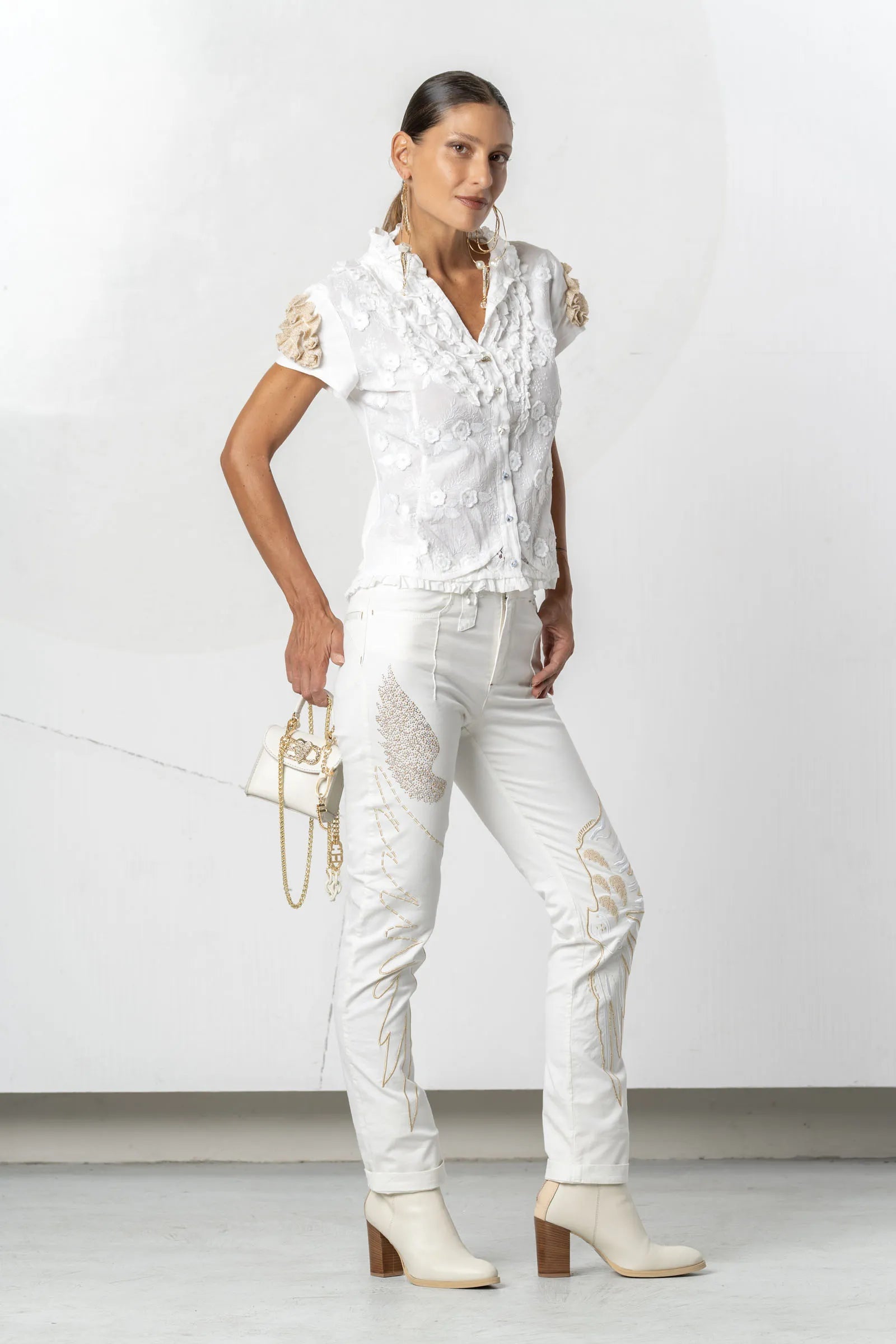 Elisa Cavaletti - White Shirt with Gold Ruffles