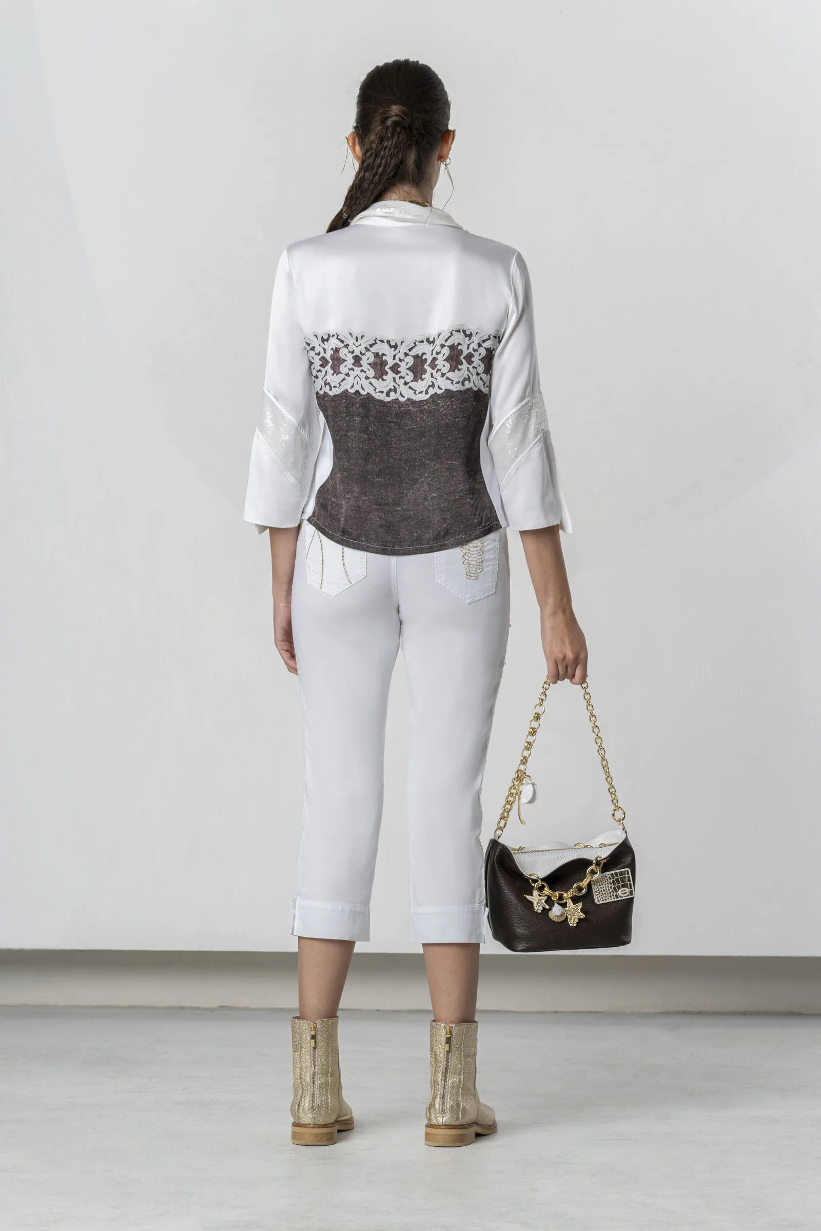 Elisa Cavaletti - White Fluid Lace Print in Brown