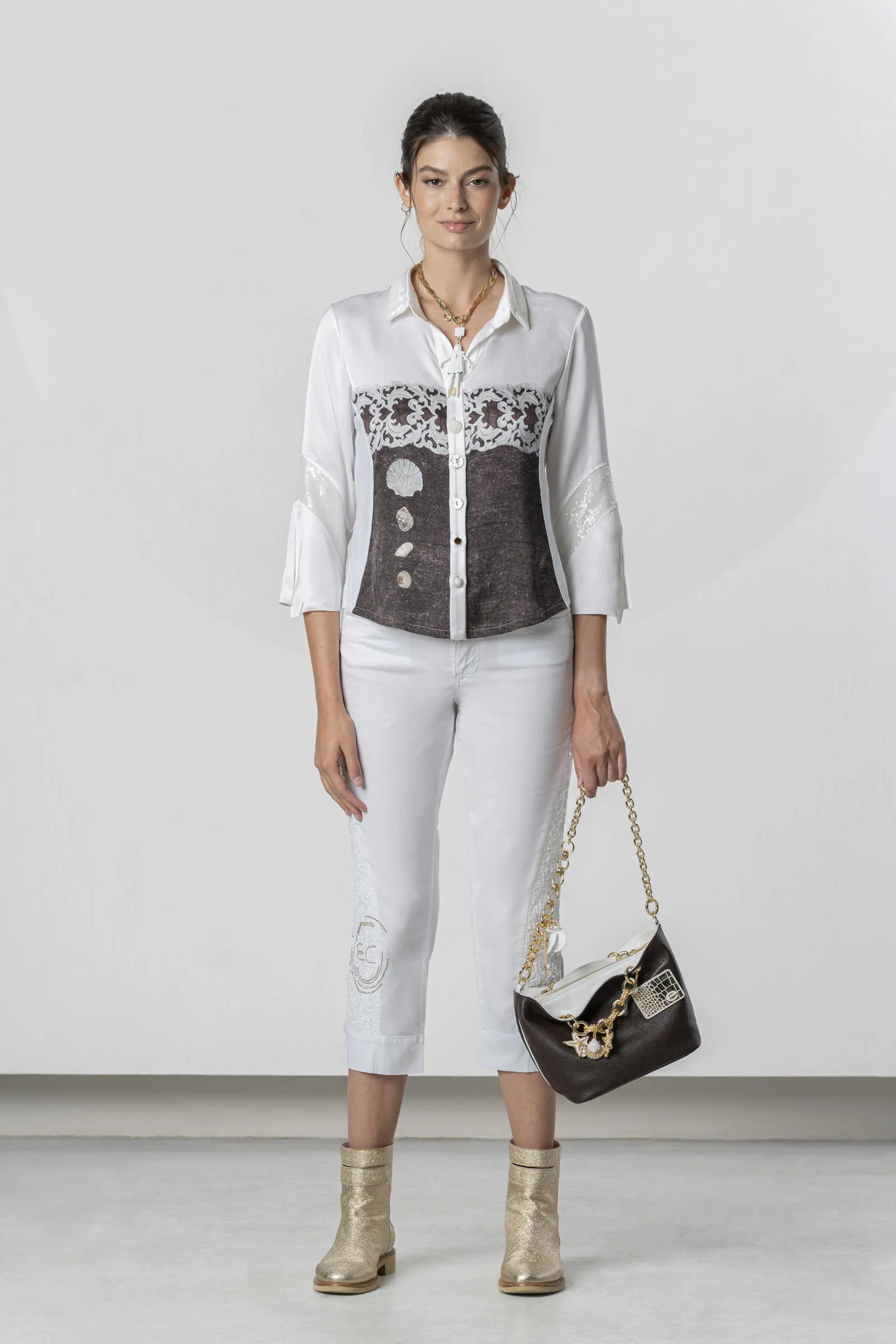 Elisa Cavaletti - White Fluid Lace Print in Brown