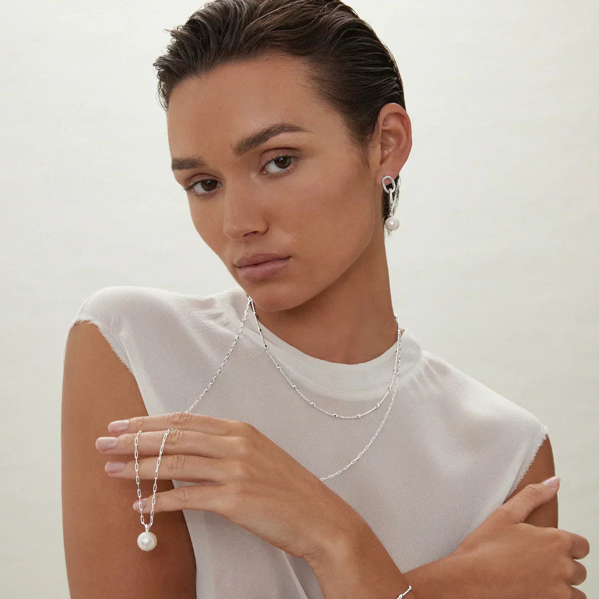 Najo - Sea Nymph Silver and Pearl Drop Earrings
