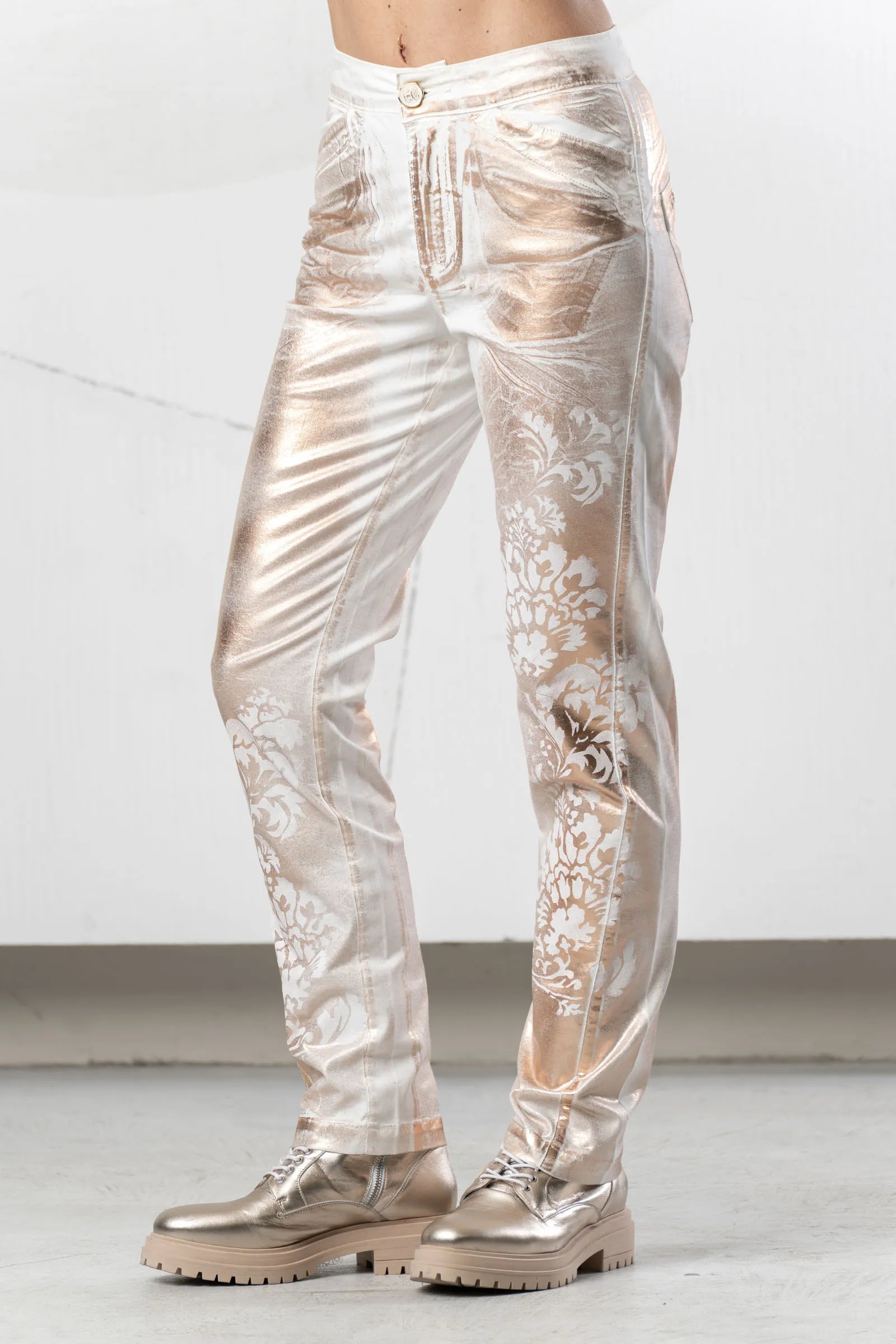 Elisa Cavaletti - Rose Gold White Denim Detailed Trousers