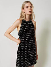 Twinset - Short embroidered velvet halter dress