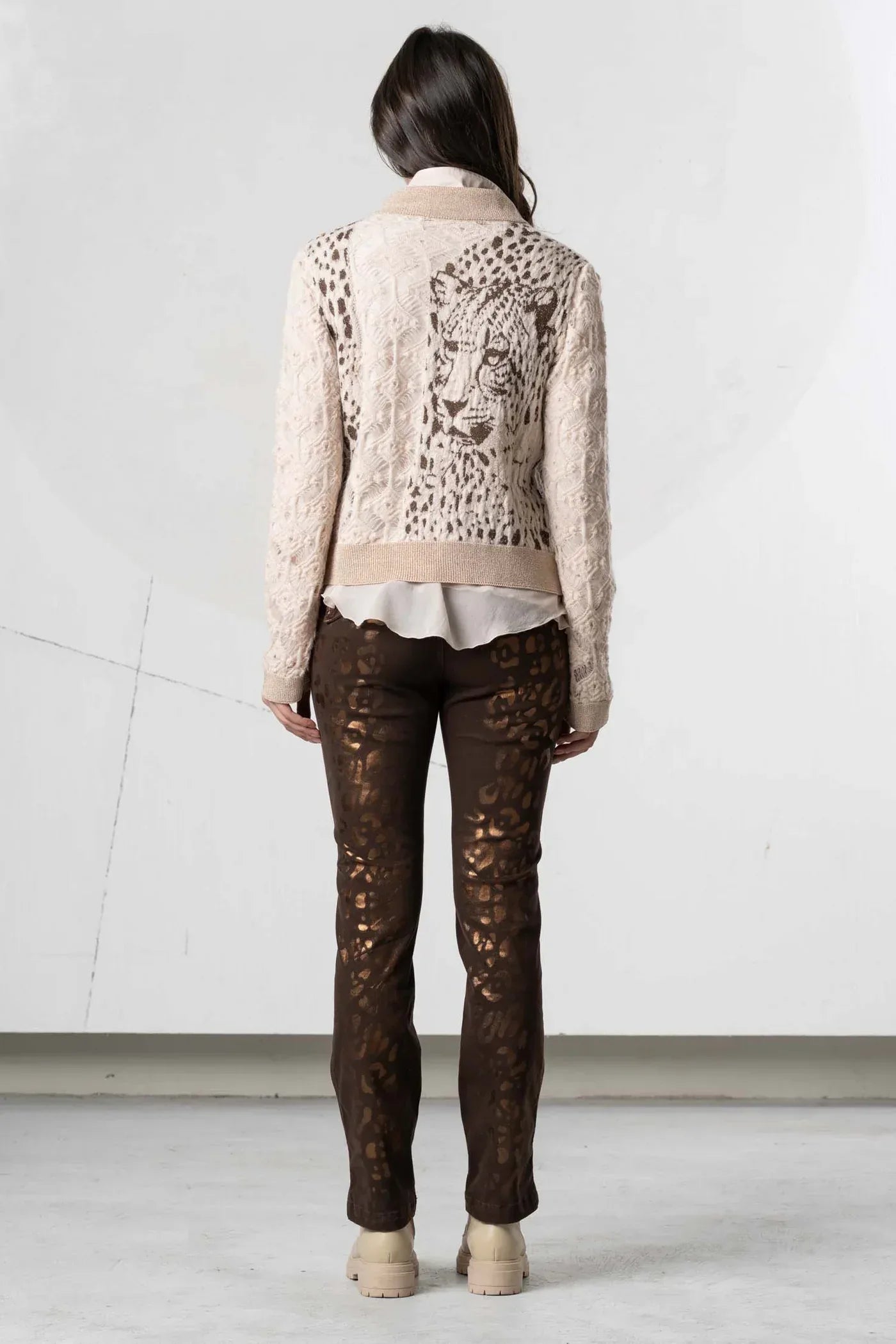 Leopard print jeans by Elisa Cavaletti featuring a stylish leopard pattern and classic denim fit.
