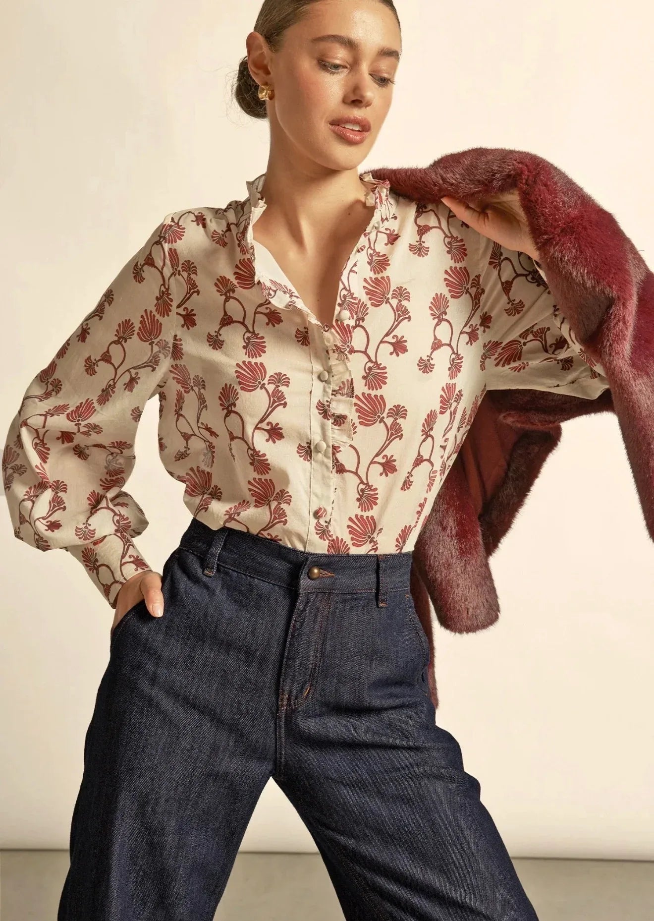 Zoe Kratzman Brim Top in Cream Berry Nouveau, showcasing the stylish cream-colored sleeveless crop top with a fitted silhouette.