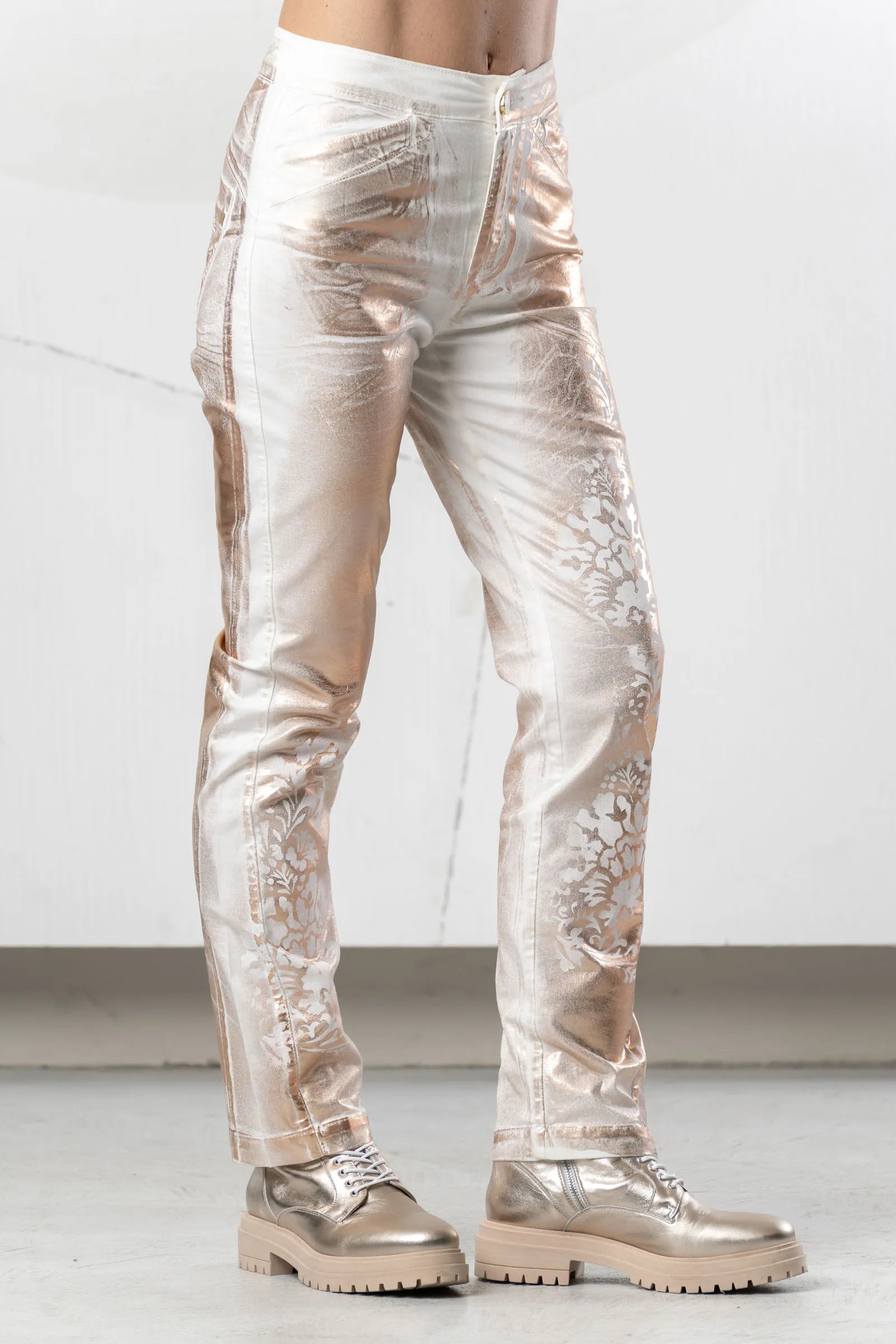 Elisa Cavaletti - Rose Gold White Denim Detailed Trousers
