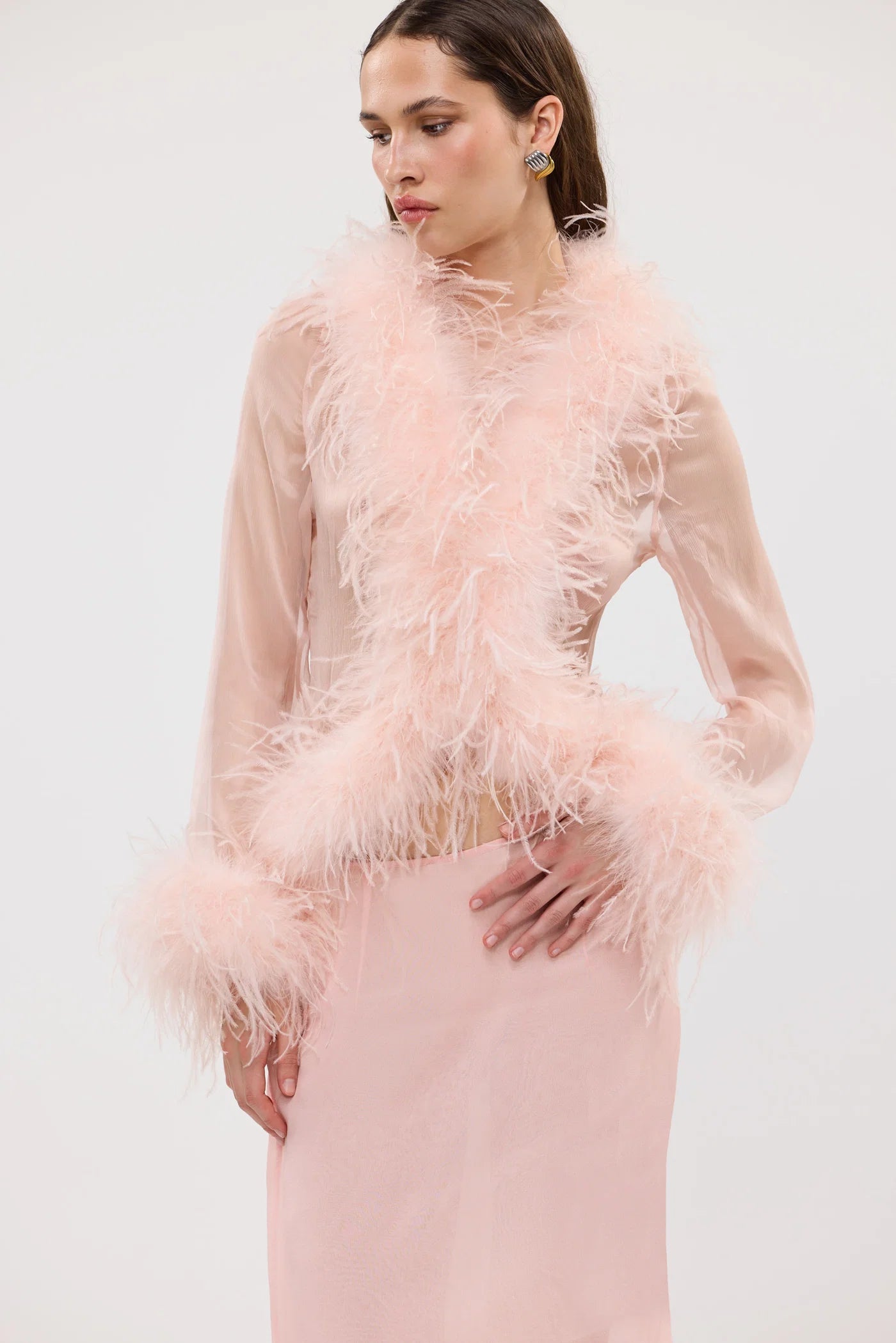 Bubish - Gigi Sheer Feather Blouse | Blush
