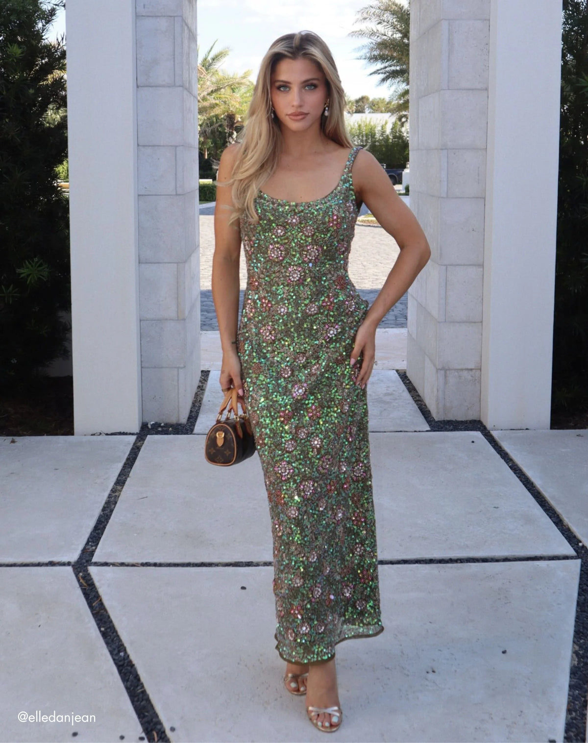 Mac Duggal - Green Hand Embellished Maxi Dress