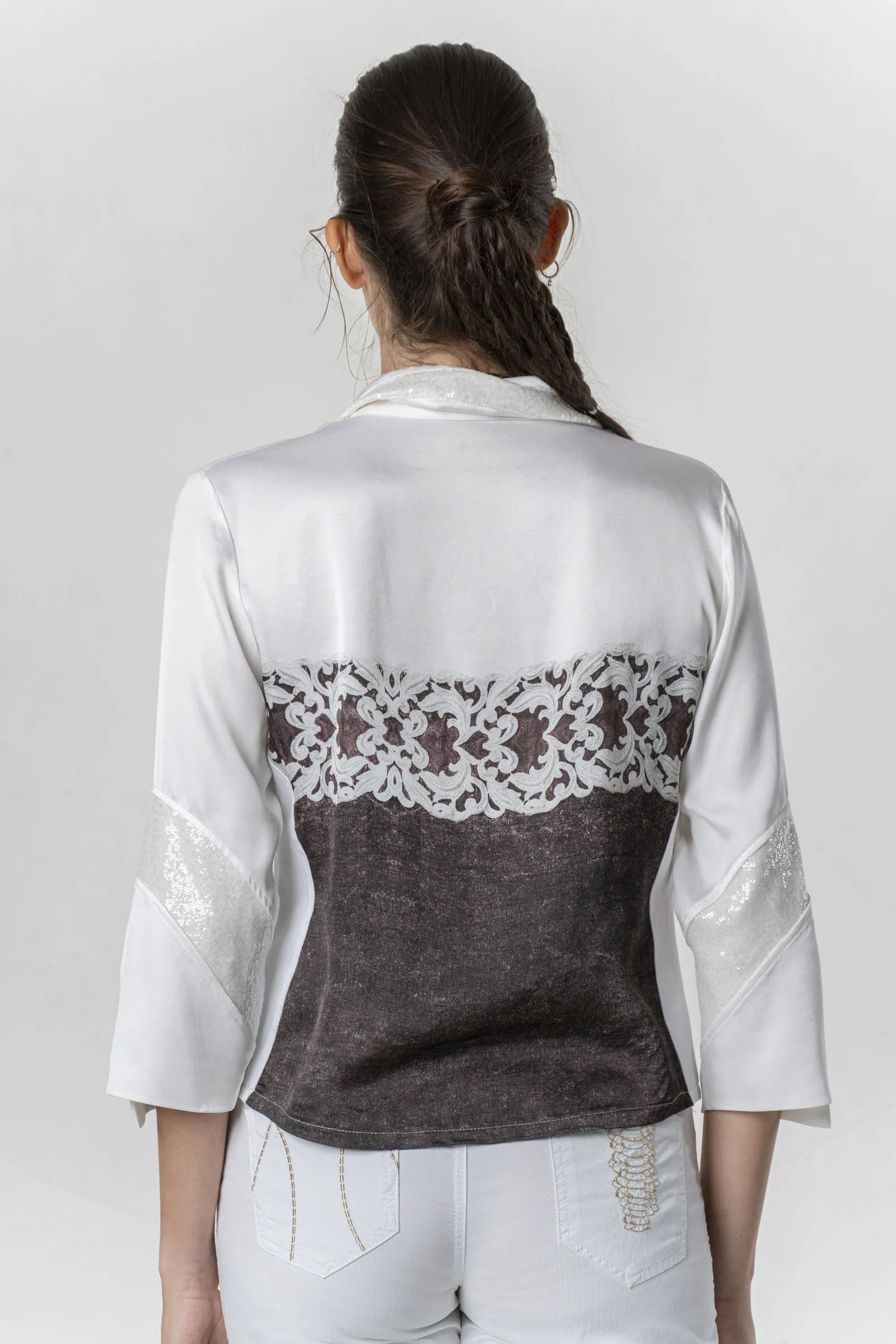 Elisa Cavaletti - White Fluid Lace Print in Brown