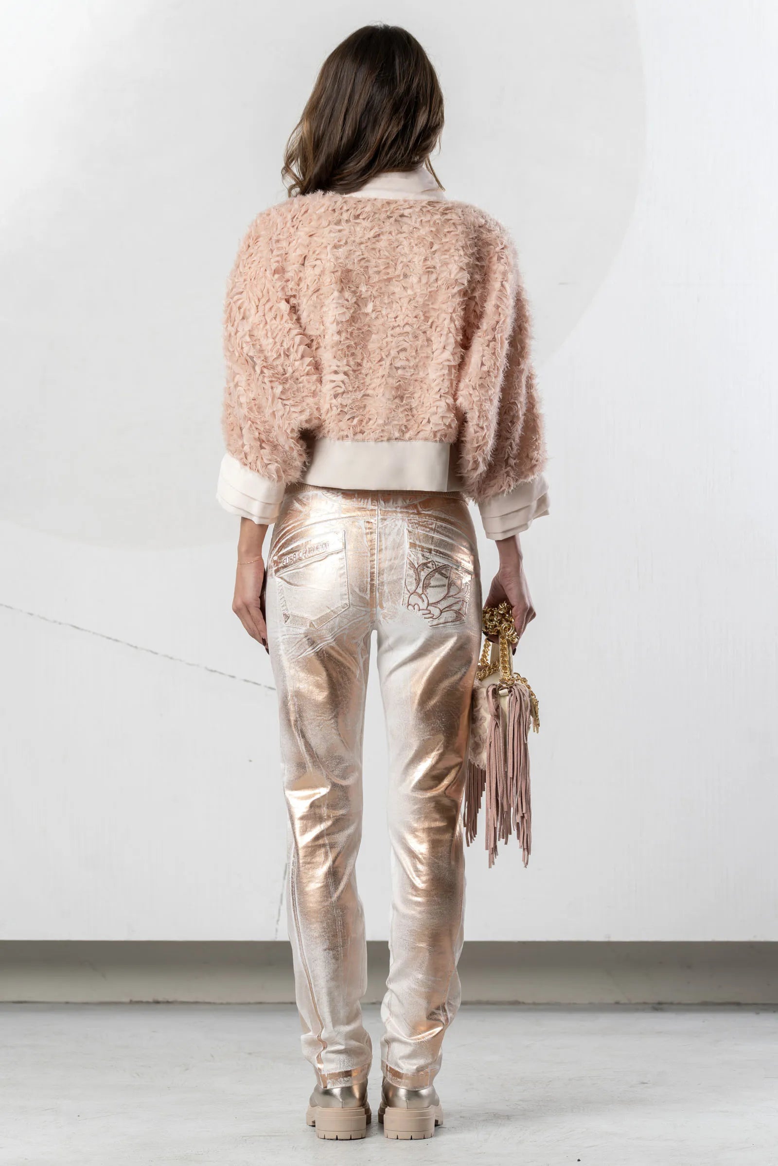 Elisa Cavaletti - Rose Gold White Denim Detailed Trousers