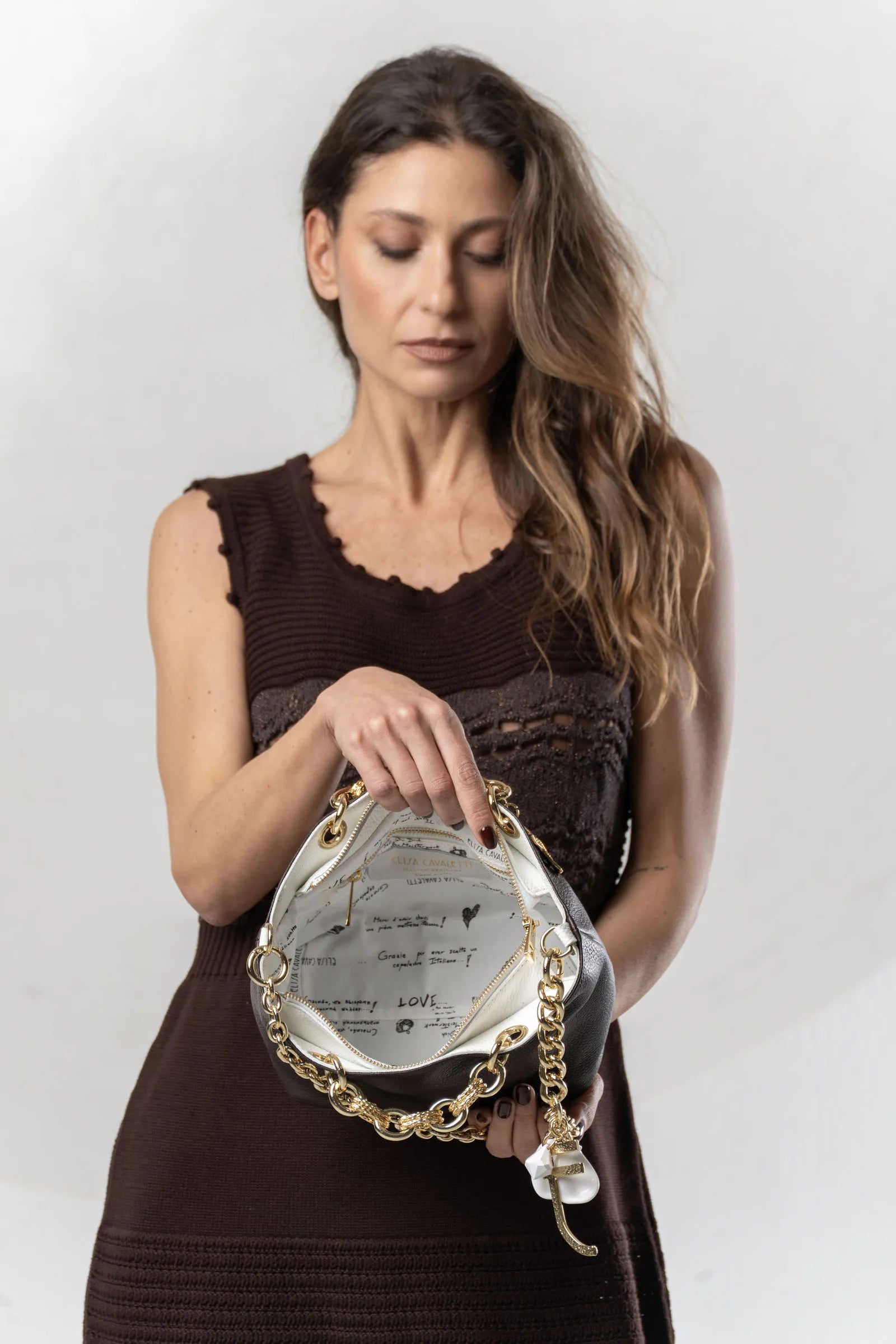 Elisa Cavaletti - Leather Bag with Marine Charms | Chocolate