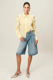 Yellow Realm Origin Vivre Shirt with a relaxed fit, featuring a casual design and soft fabric, displayed on a plain background.