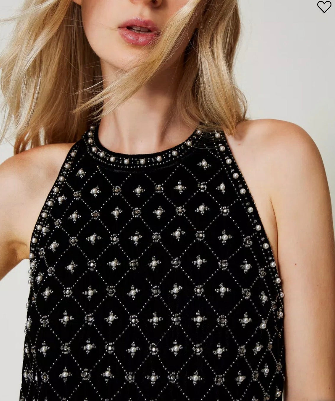Twinset - Short embroidered velvet halter dress