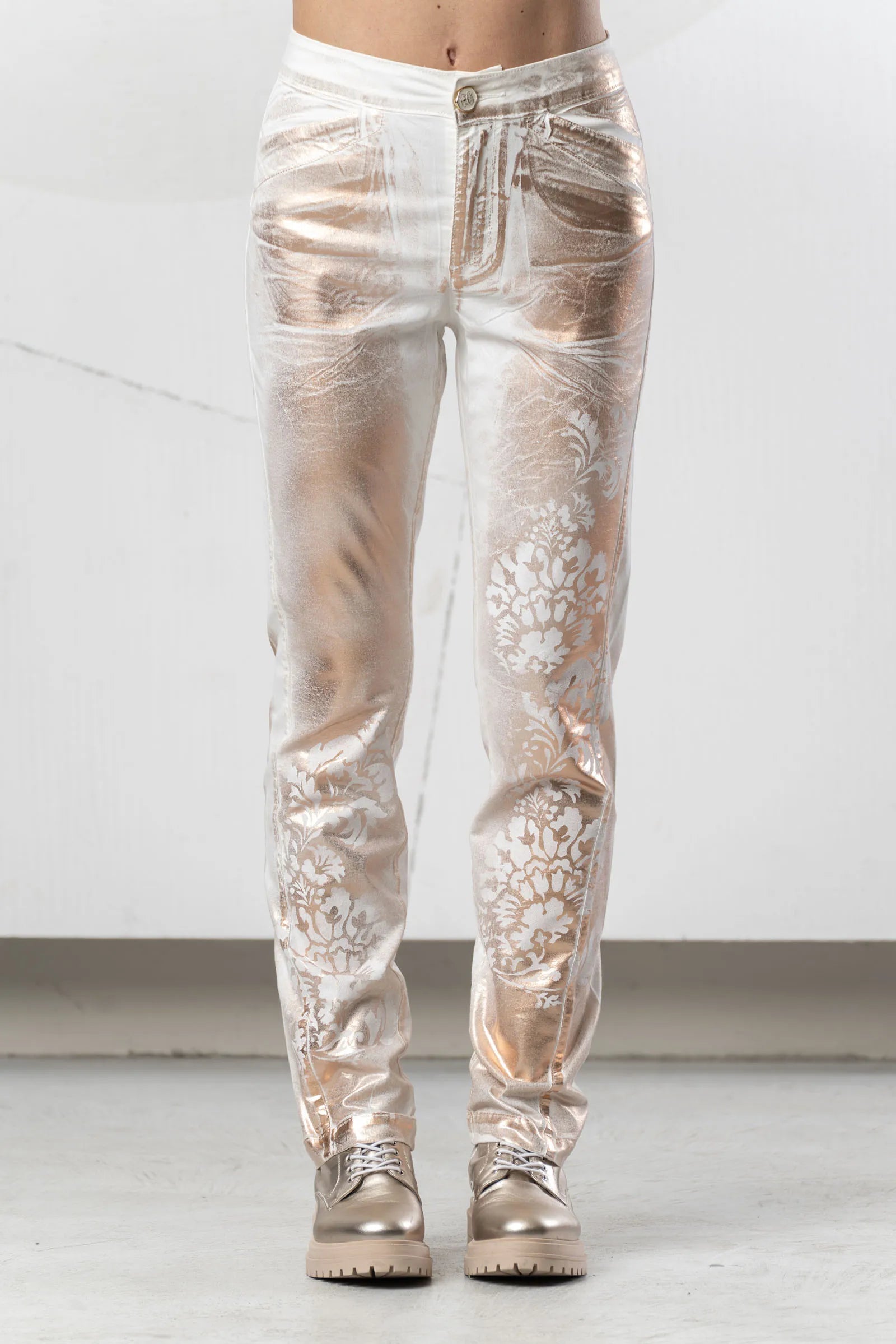 Elisa Cavaletti - Rose Gold White Denim Detailed Trousers