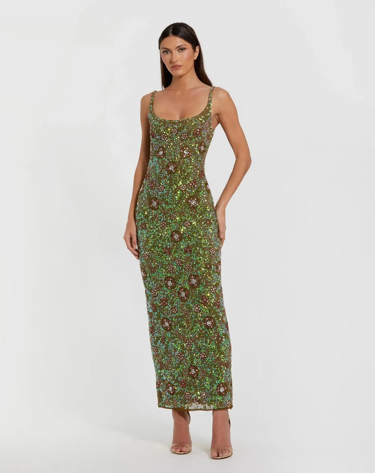 Mac Duggal - Green Hand Embellished Maxi Dress
