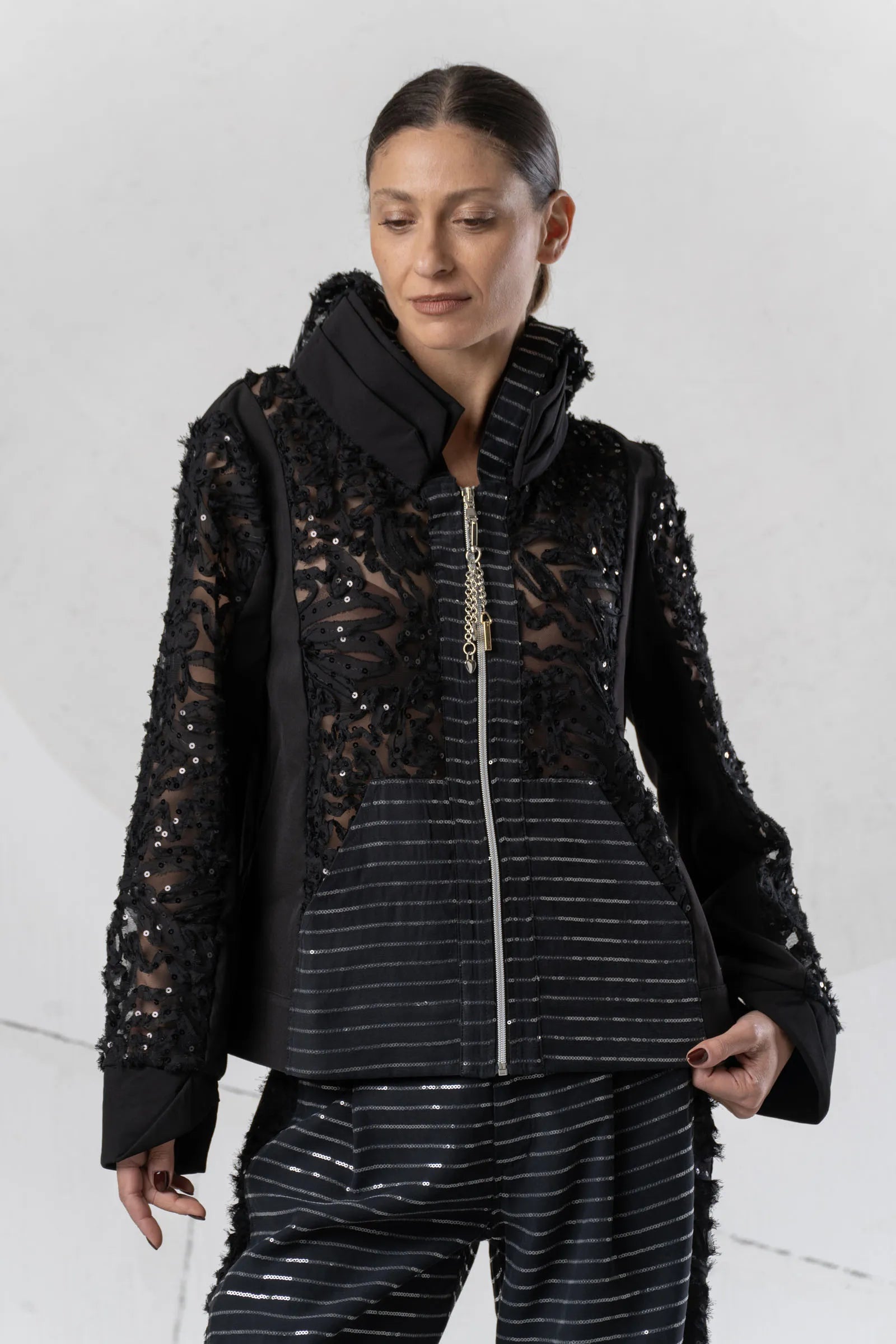 Elisa Cavaletti - Black 3D Floral Lace Jacket