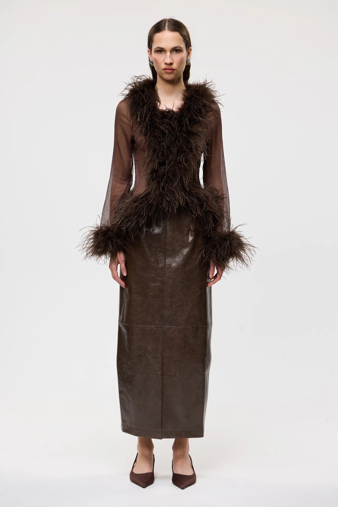 Bubish - Gigi Sheer Feather Blouse |Chocolate