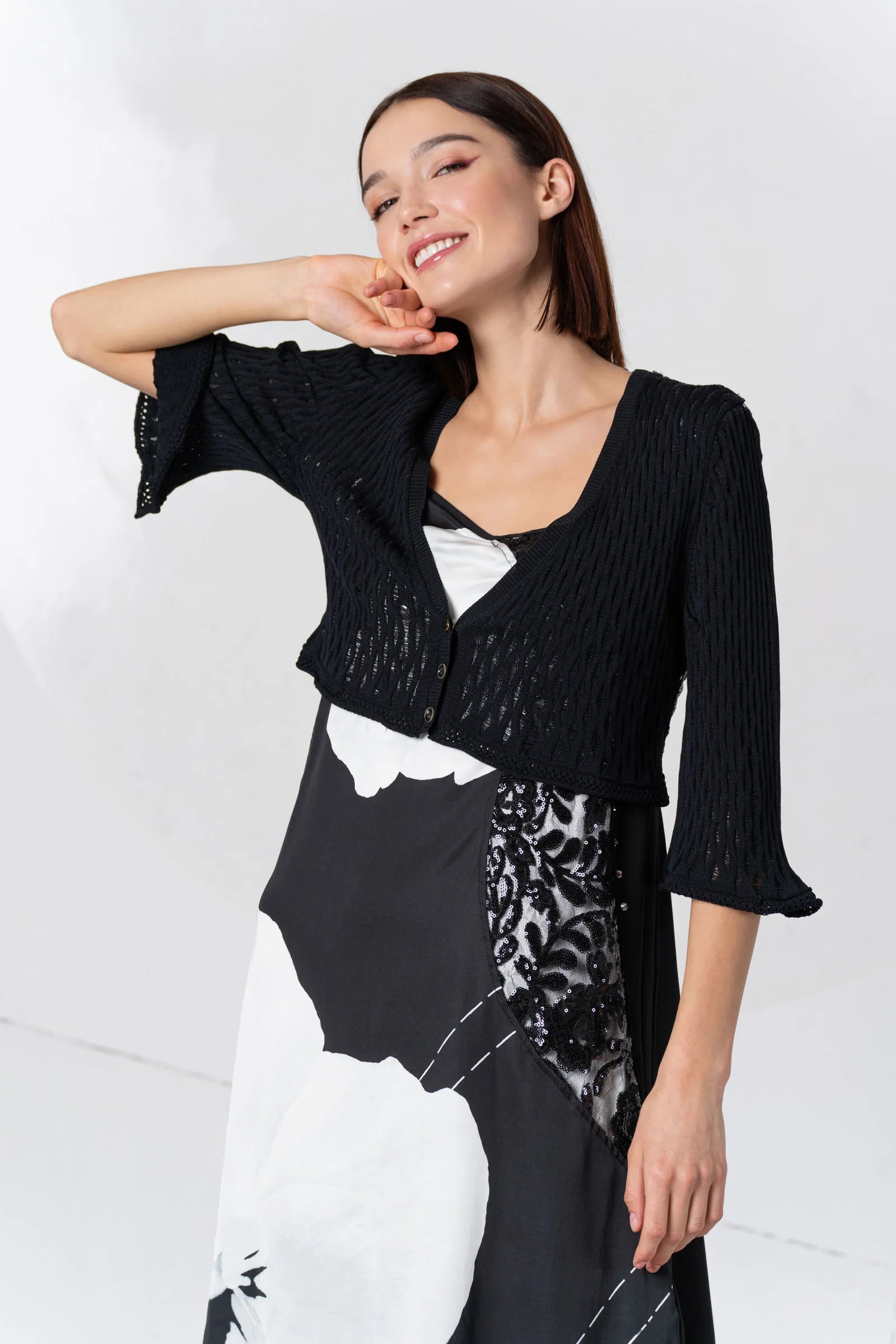 Elisa Cavaletti - Black Lace Cropped Cardi