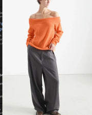 American Vintage Raxow 18J off-shoulder sweater in vibrant orange Madlar, featuring a cozy, relaxed fit and stylish design.