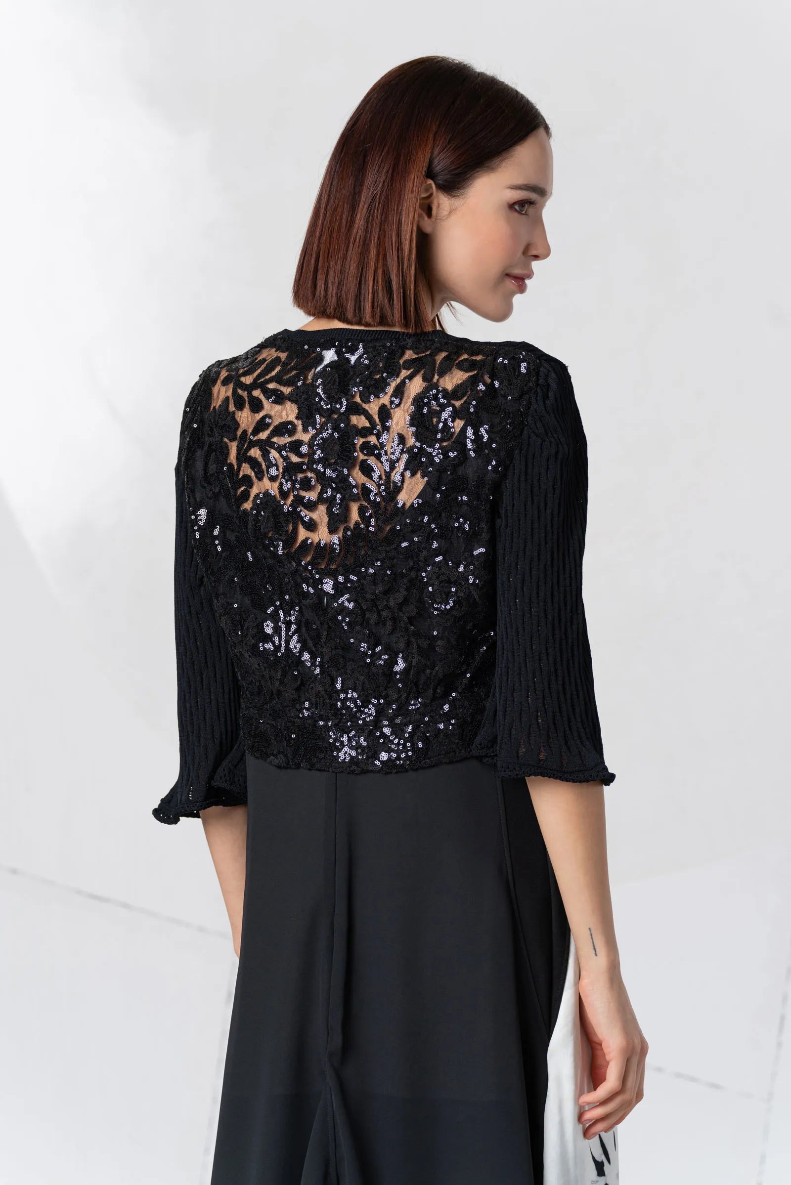 Elisa Cavaletti - Black Lace Cropped Cardi