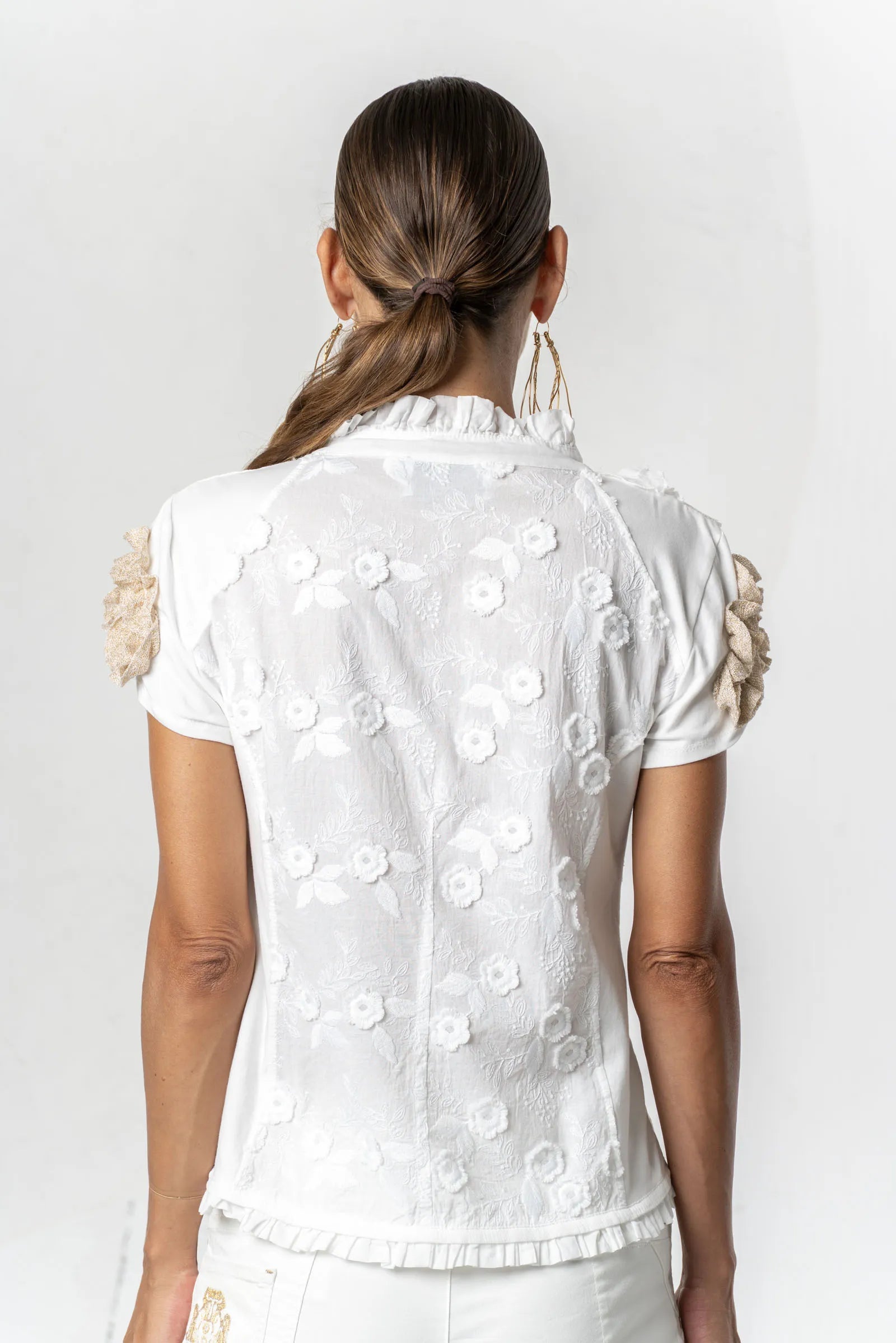Elisa Cavaletti - White Shirt with Gold Ruffles