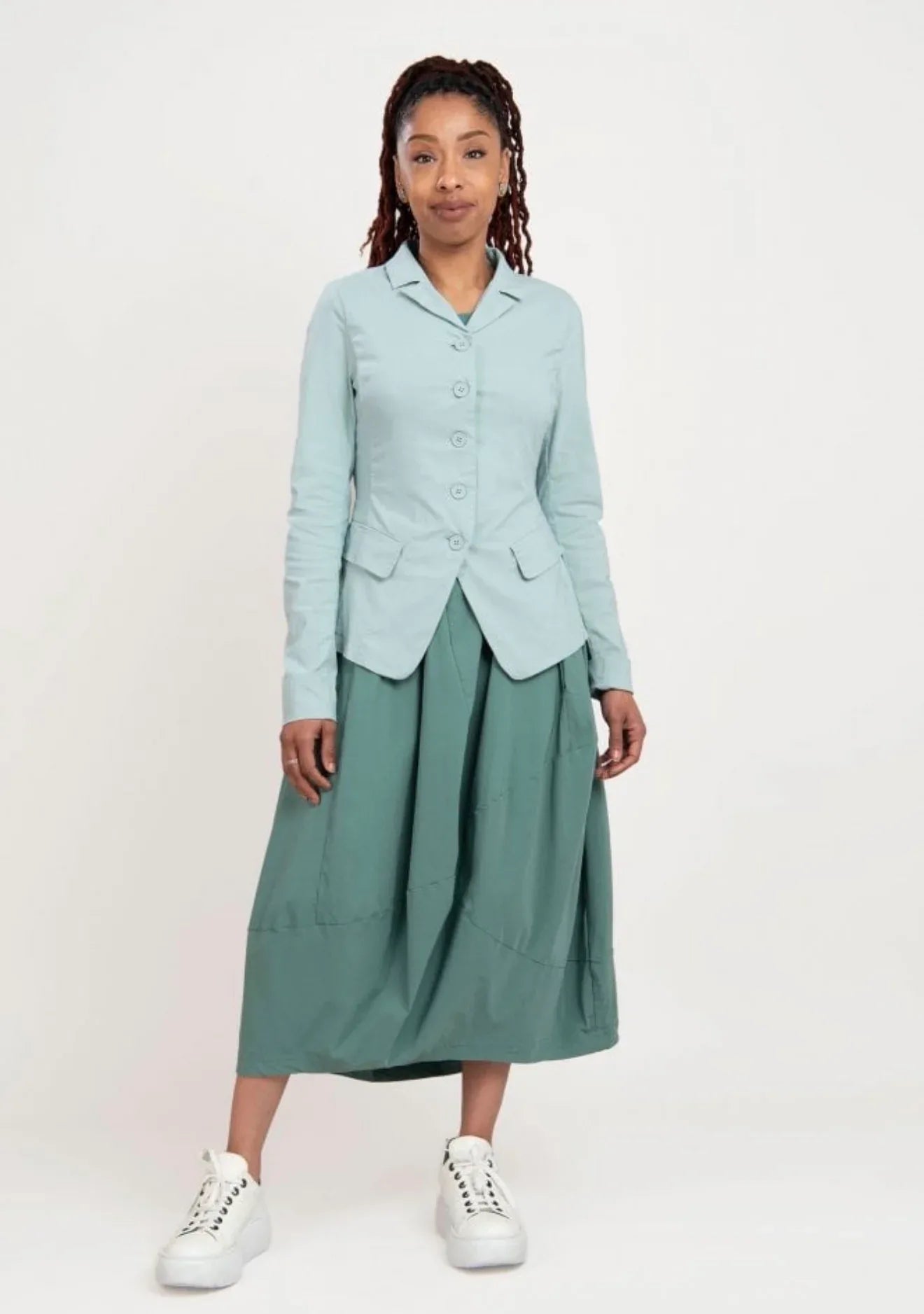 Rundholz grey check stretch blazer displayed on a hanger, featuring tailored fit and classic check pattern for sophisticated style.