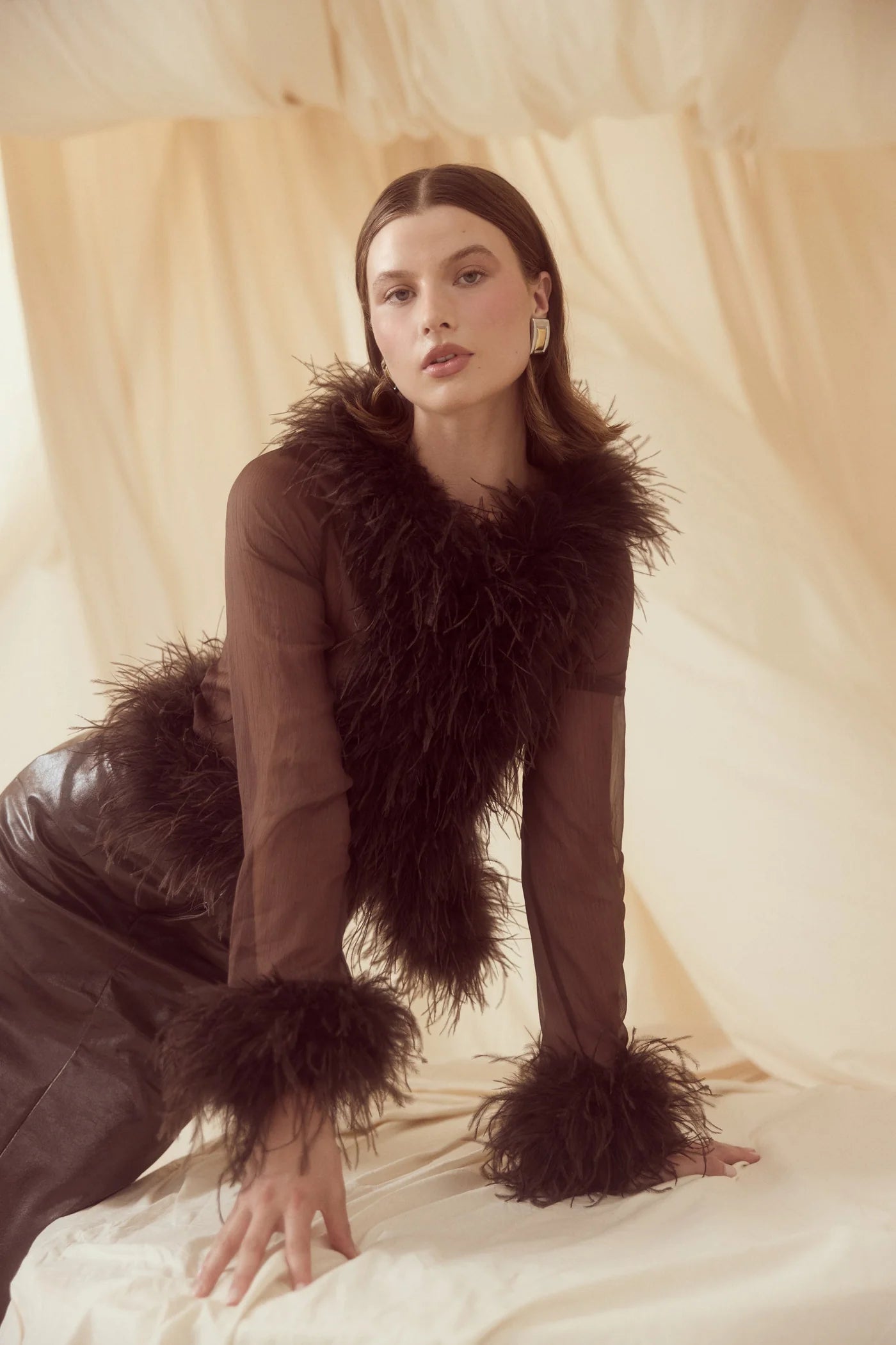 Bubish - Gigi Sheer Feather Blouse |Chocolate