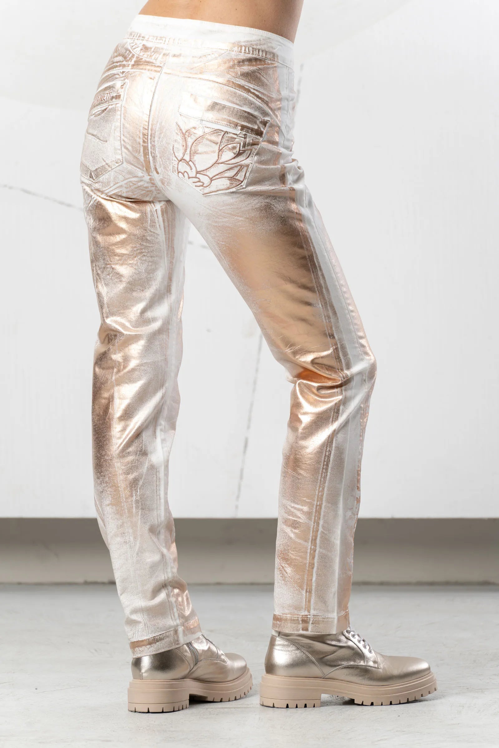 Elisa Cavaletti - Rose Gold White Denim Detailed Trousers