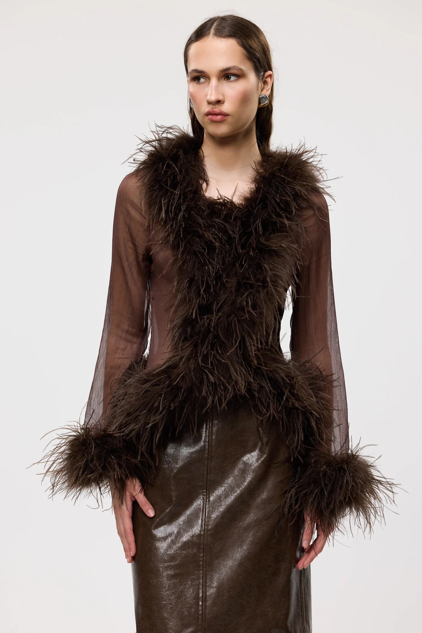 Bubish - Gigi Sheer Feather Blouse |Chocolate