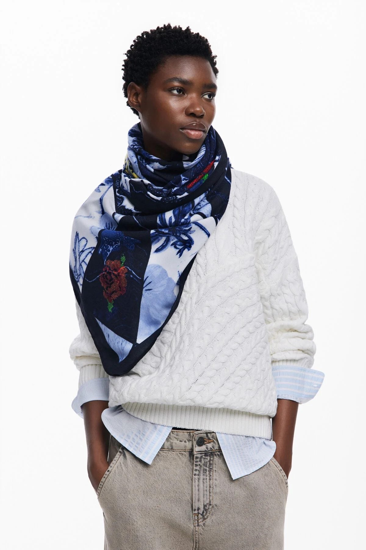 Desigual - Denim Flower Scarf
